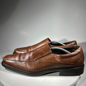 ECCO Mens Size 12 EU 46 Leather Dress Shoes Brown Loafers Slip On Bicycle Toe